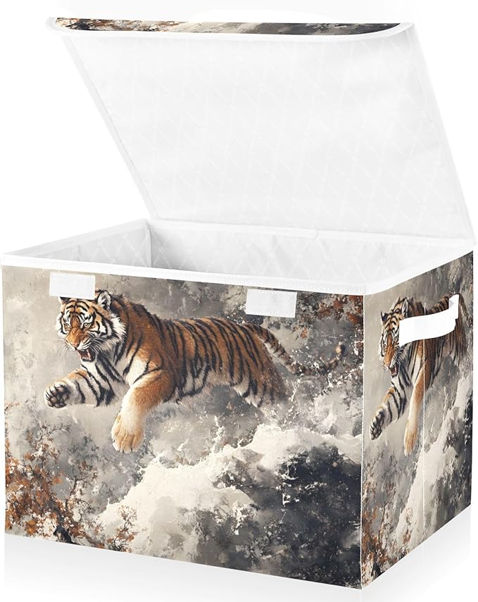 Storage Cube with Lid Snow Animal Print 16.5×12.6×11.8 IN Collapsible Large Capacity Foldable Storage Basket Bin Organizer