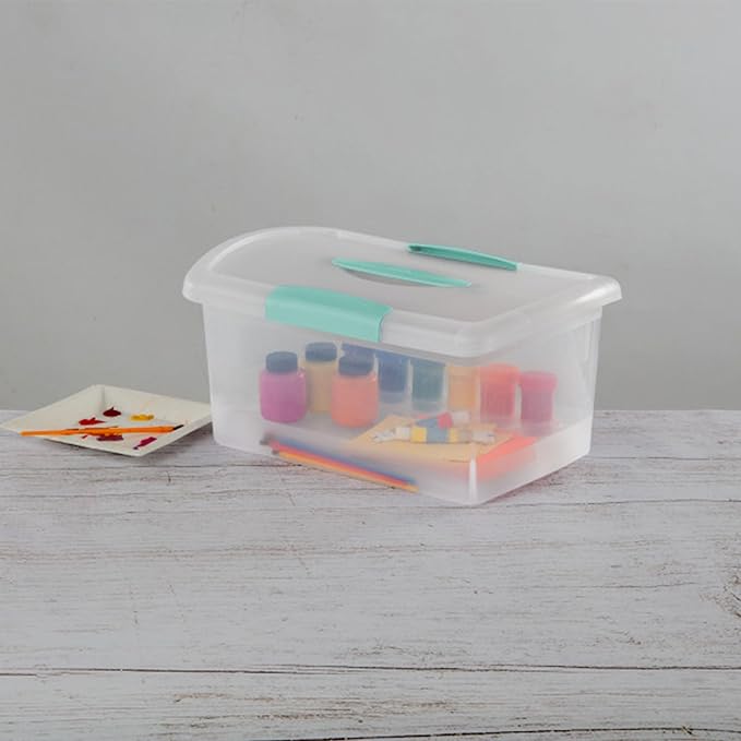 Sterilite Medium Nesting ShowOffs Stackable Small Storage Bin with Latching Lid and Handle Plastic Container to Organize Home Clear 18-Pack