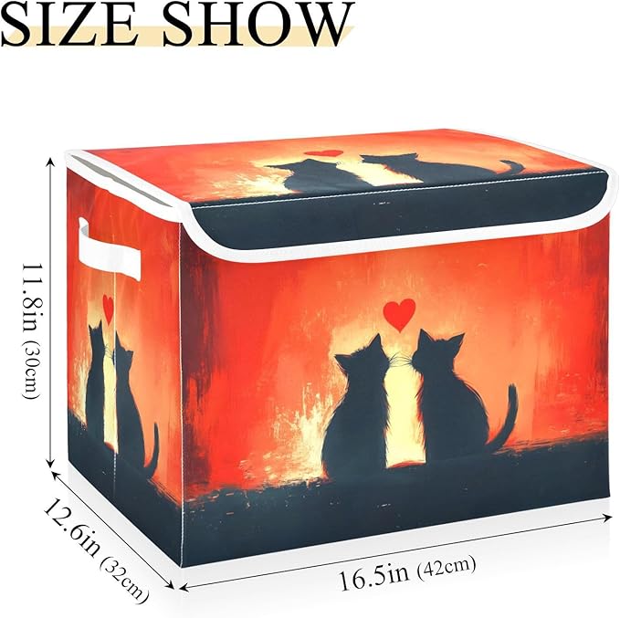 AIXIWAWA Lidded Storage Cube (Cat Love Silhouettes) Fabric Foldable Closet Bins with Flip Lid and Handles Organizer Basket Container 16.5 x 12.6 x 11.8 IN