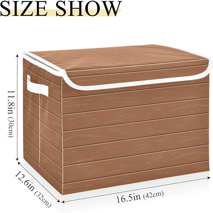 Collapsible Storage Bins with Lids Decorative Fabric Storage Cubes Closet Organizer and Storage Basket Boxes Containers for Clothes Box Chest Folding Rectangle Wood Print