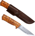 HELLE Knives - Eggen - Triple Laminated Stainless Steel Outdoor Adventure Camping Knife with Sheath Stick Tang Fixed Blade Curly Birch Handle Made in Norway