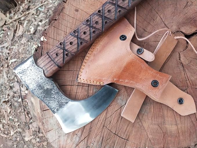 Forge Hide - 24 and 3.5 lbs Custom Handmade Viking Axe of Ragnar Lothbrok Norsmen- Tomahawk and Forest Hatchet Authentic Viking ax with Sheath Vikings Gift