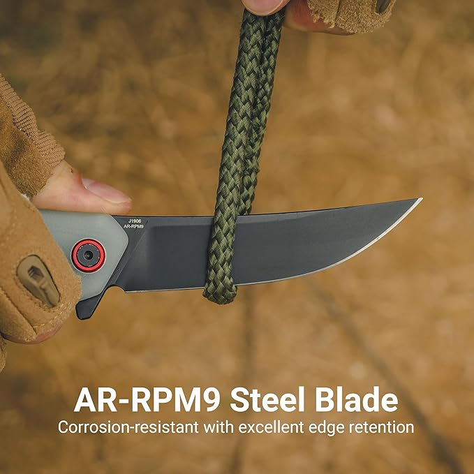 CJRB Folding Pocket Knife with AR-RPM9 Steel Blade and G10 Handle for Men Outdoor Camping Gobi(J1906B) Natural Green