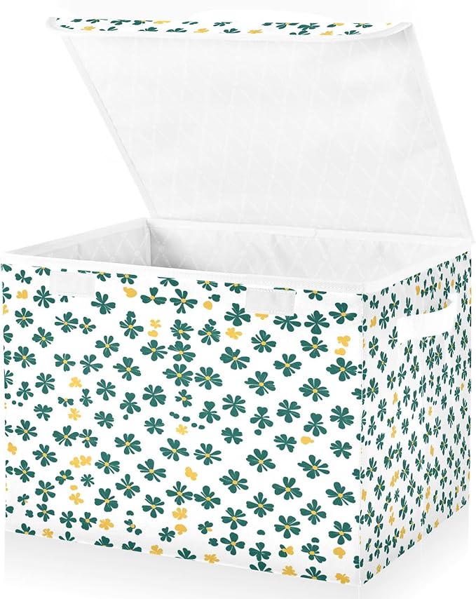 Clover Pattern Fabric Storage Bins with Lids and HandleFoldable Storage Bins with LidsCloset Organizers for Clothes Storage Room Organization Office Storage Chest Organizer