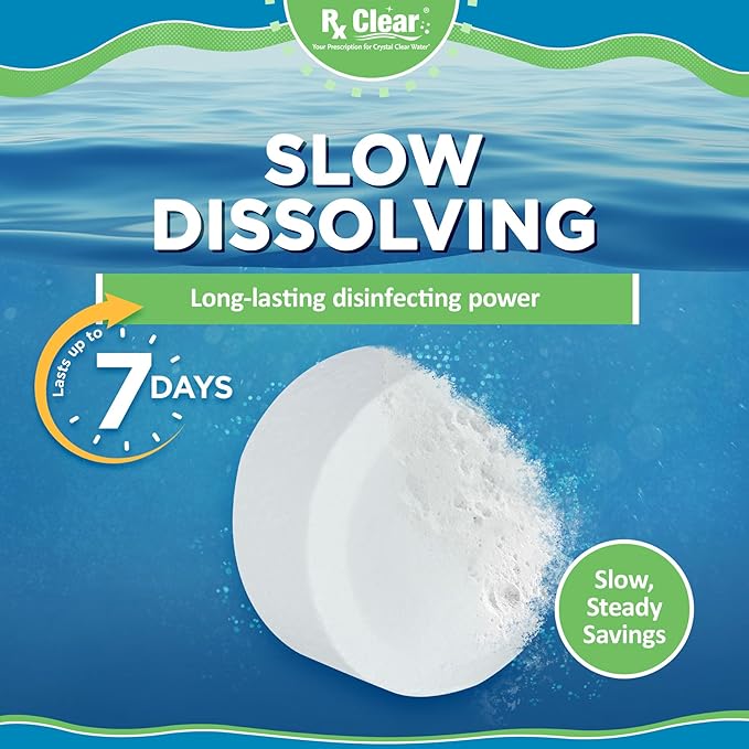Rx Clear 1 Inch Chlorine Tabs | 25 Pounds | Use Tablets as Bactericide Algaecide &amp Disinfectant in Swimming Pools | Stabilized Long Lasting Slow Dissolving &amp UV Protected