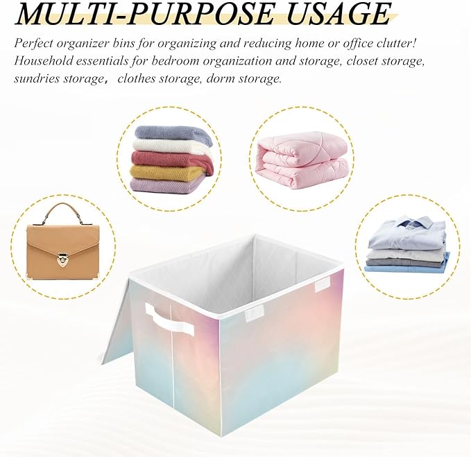 Rainbows Storage Containers with Lids Collapsible Clothing Storage Bins with Lids for Clothes for Office Supplies