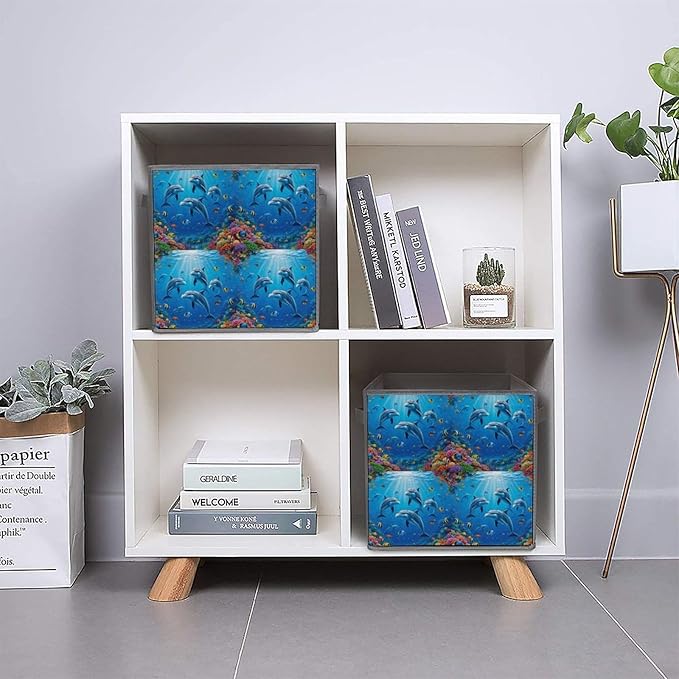 Foldable Storage Box with Handles Dolphin Underwater World Durable Collapsible Cube Bin for Organizing Toys Books Clothes Versatile Home &amp Office Solution
