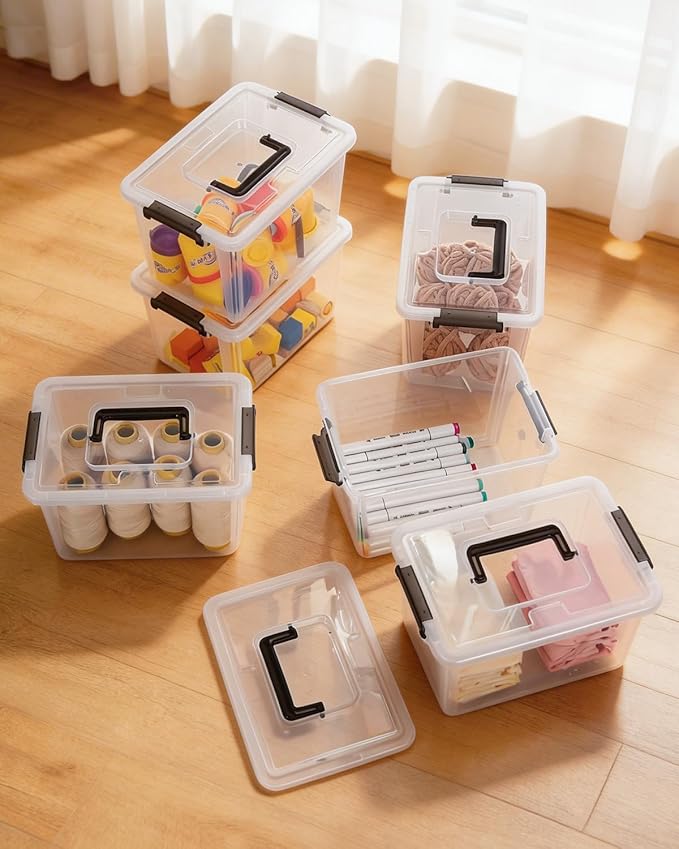 ITYLIFE CITYLIFE Citylife 4 Packs Plastic Storage Bins with Latching Lids Clear Storage Box with handle Stackable Storage Containers for Organizing Toys Crafts Legos Tools