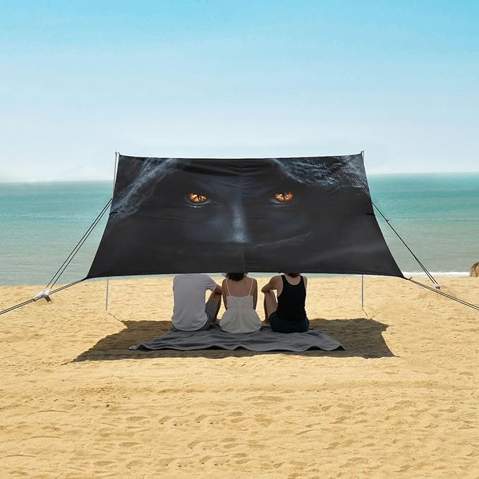 Devil Eyes Black Beach Tent Sun Shelter Set UPF50+ UV Protection 10.5 x 9.19 FT Camping Shade Canopy with Sandbags Sand Anchors Carrying Bag and Others