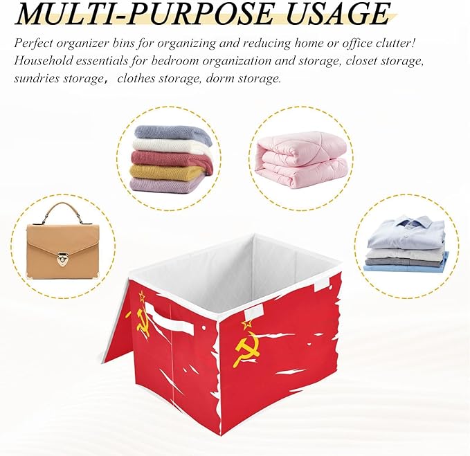 Soviet Union Flag Union Of Soviet Socialist Republics National Storage Box with Lid Foldable Organizing Bins Clothing