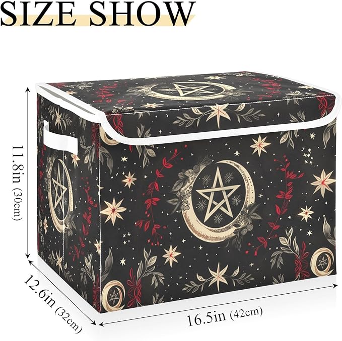 Pagan Wiccan Black Large Storage Bins with Linen Foldable Storage Box Fabric Closet Organizer Containers Cubes with Flip-Top Lid for Home Office 16.5” x 12.6” x 11.8”