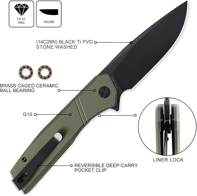 IOI Task Force I51584 Tactical Pocket Knife for Men – 14C28N Black Titanium PVD Folding Blade G10 Handle EDC Folding Knife with Clip Enhanced with Custom Left-Side Clip for Camping &amp Everyday C