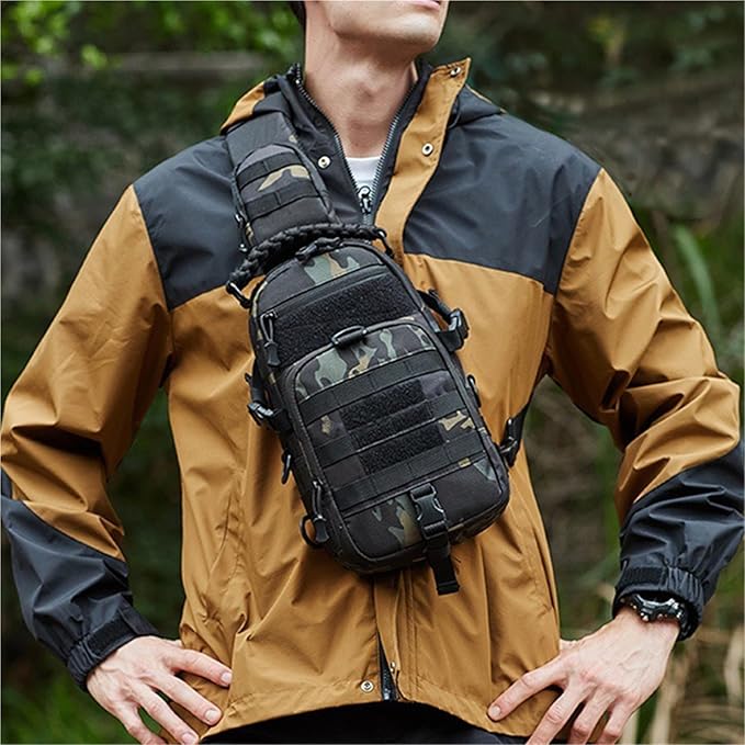 Camping Chest Bag Tactical Backpack For Men Sport Shoulder Outdoor Hiking Climbing Cycling Fishing Travel Sling Fanny Pack(Khaki)