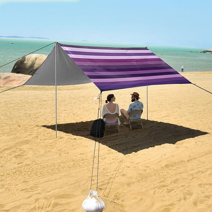 ALAZA Purple Stripes Beach Tent Sun Shelter Portable Canopy Sunshade for Outdoor Camping Picnics Backyard Fun 10x9 ft