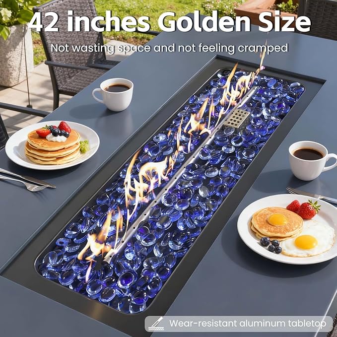 42 Propane Outdoor Fire Pit Table 55000 BTU Rectangular Aluminum Firepits with Tank Table and Waterproof Cover