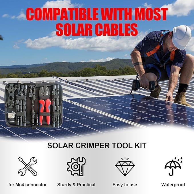 OYMSAE Solar Crimper Tool Kit with Y Connector - 24 PCS Solar Tools for PV MC4 Connectors: 10-14AWG Ratcheting Crimper 10 Pairs Connectors 2 Wrenches
