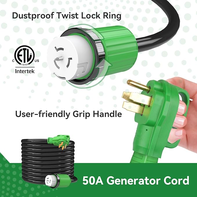 50 Amp Generator Cord 40FT and Power Inlet Box Combo Kit - Pre-Drilled NEMA 14-50P to SS2-50R Waterproof ETL Listed