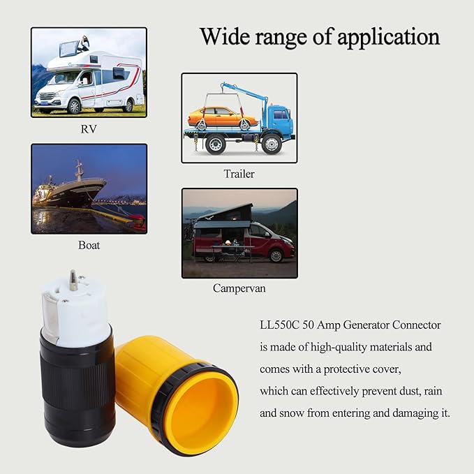 50 AMP Twist Lock Plug Female with Protective Cover LL550C 50 AMP Generator Connector CS6364 Generator Cord Cap 125 Volt//250 Volt Generator Plug