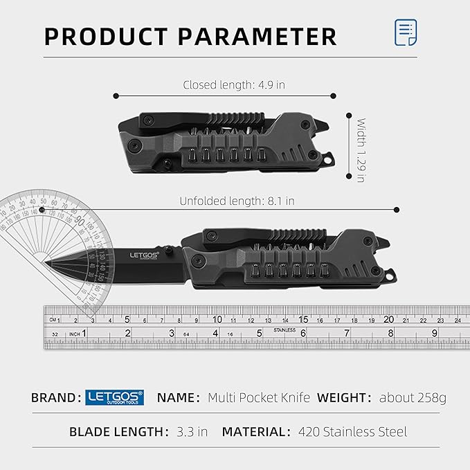 Multi Pocket Knife 22 in 1Survival Gear EDC Tools with Nylon Sheath Emergency Camping Hiking Hunting Gift for Men Women (Cool Black)