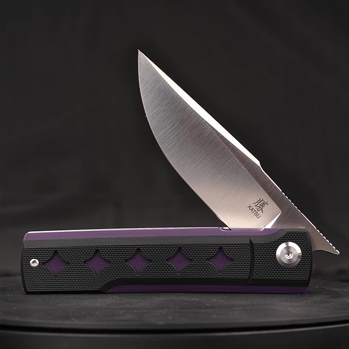 KATSU 3.3 D2 Steel Pocket Folding Knife G10 Handle Utility EDC Tool Smooth Pivot &amp Deep Carry Clip for Camping Hiking and Daily Use