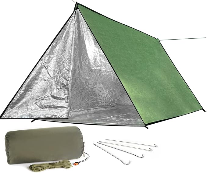 LYN Extra Large Zipper Reusable Survival Emergency Shelter TentThermal Waterproof Fireproof Lightweight Bugout with Paracord✚Stake for CampingFirst AidHiking&ampBushcraft
