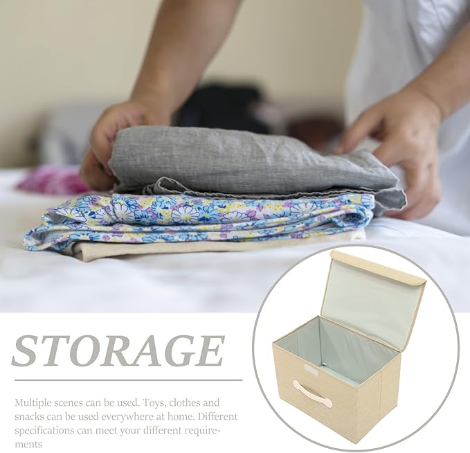 Large Foldable Storage Bin with Lid Washable Oxford Fabric Organizer Box Khaki Fabric Storage Basket for Home