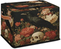 Halloween Raven Storage Bins with Lids Skull Floral Collapsible Cube Storage Basket with Leather Handle Foldable Storage Box with Lids for Organizing Home Closet