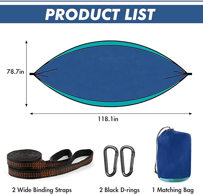 Durable Camping Hammock – 500lbs Portable Hammock Nylon Camping Hammock Chair - Double with Tree Straps - Portable for Travel Backpacking Hiking Outdoors Camping Gear