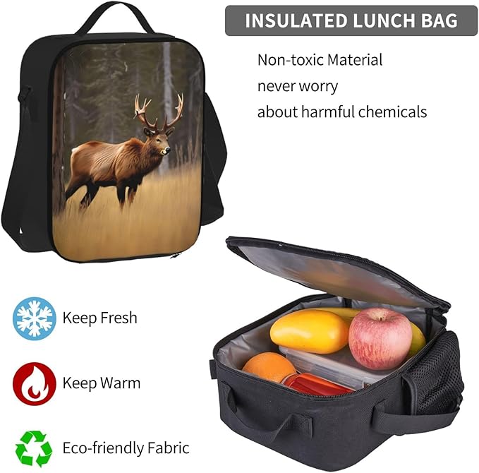 Wildlife Deer Bear Elk Backpack With Lunch Box 3 In 1 Set With Pencil Case Large Capacity Backpack With Chest Strap