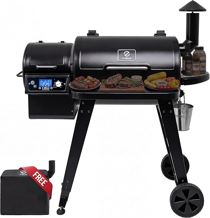 Z GRILLS 2026 Wood Pellet Grill &amp Smoker with PID V3.0 Controller 459 Sq in Cook Area Meat Probe Foldable Shelf&ampSide Shelf 8 in 1 BBQ Grill Outdoor Auto Temperature Control Black 450A