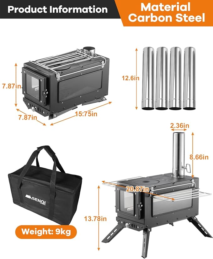 Camping Wood StoveWood Burning Tent StovePortable Hot Tent Stove for Camping Hunting Ice FishingCookingShelter