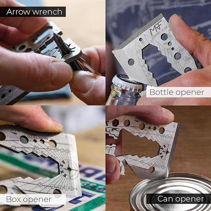 Adventur – 40+ Tools Survival Credit Card Multitool – 440C Stainless Steel Pocket Axe Tool with Knife Wrenches Ruler Bottle &amp Can Opener