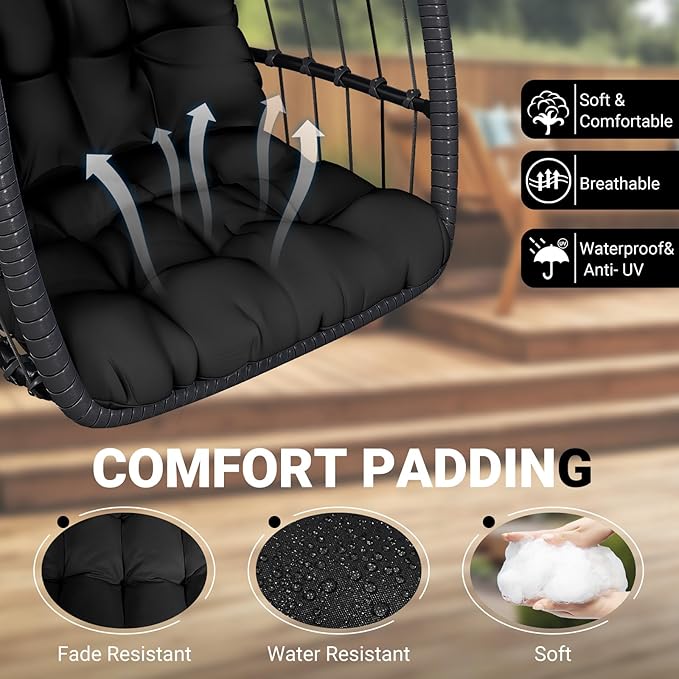LEVELEVE Egg Chair with StandPatio Rattan Wicker Hanging Swing Egg Chair Hammock Chair for Bedroom Porch GardenThickened Aluminum Alloy Steel Frame and UV Resistant Cushion350LBS Capacity