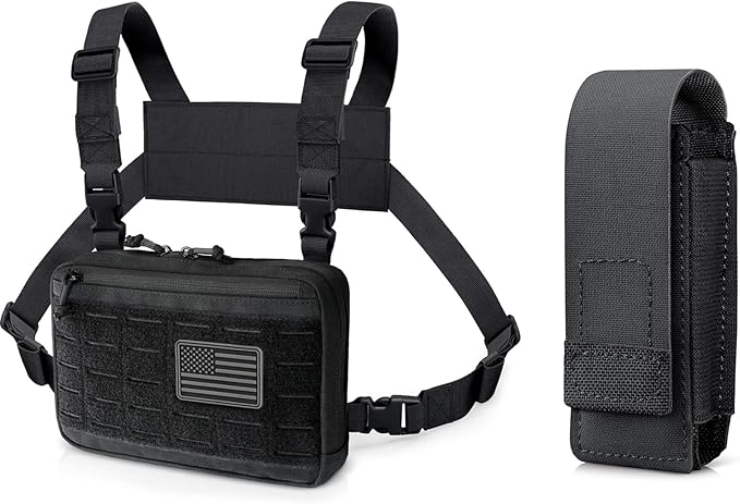 WYNEX Tactical Chest Rig Bag of Laser Cut Design Molle Chest Pouch Utility Recon Kit Bag Tactical Chest Pack Bag WYNEX OC Pepper Spray Holster Pouch Small MOLLE Flashlight Holder