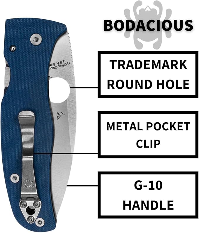 Spyderco Bodacious Folding Pocket Knife with 3.6 CPM SPY27 Steel Blade and G-10 Handle - EDC Knife for Men and Women Perfect for Hunting Tactical Camping Survival Hiking - PlainEdge - C263GPCBL