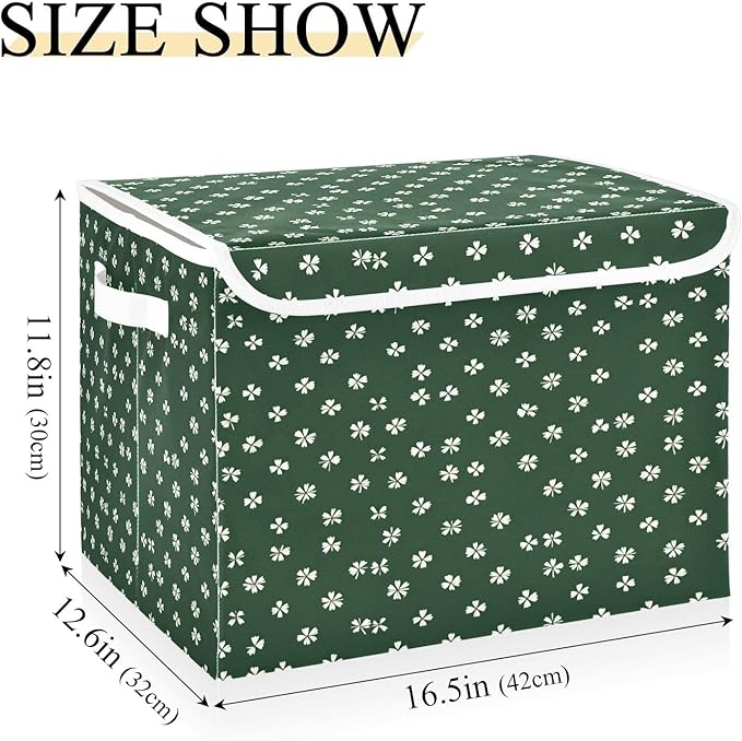 St. Patrick's Leaves Fabric Storage Bins with Lids and HandleFoldable Storage Bins with LidsCloset Organizers for Clothes Storage Room Organization Office Storage Chest Organizer