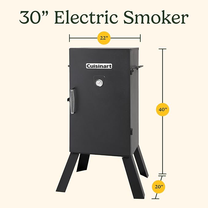 Cuisinart 30 Electric Smoker 3 Adjustable Racks Large Capacity BBQ Meat Smoker Water &amp Wood Trays for Smoked Meat Brisket Salmon &amp Jerky Adjustable Temperature Control