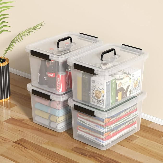 18 Qt. Plastic Storage Bins with Lids Clear Stackable Storage Containers for Organizing Durable Storage Box 4 Pack