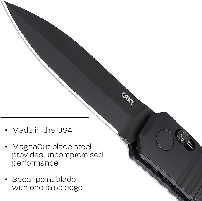 CRKT Redemption Compact Black Everyday Carry EDC Folding Pocket Knife with Crossbar Lock: MagnaCut Plain Edge Blade G10 w/Stainless Steel Handle Reversible Pocket Clip K550KKP