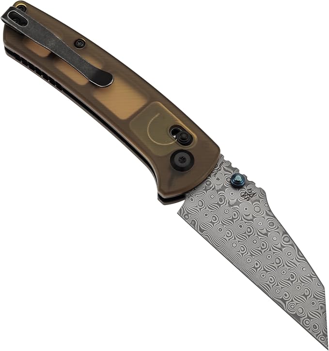 KANSEPT Main Street Pocket Folding Knife 3.36'' Damascus Sharp Blade Yellow PEI Handle with Axis Lock and Thumb Stud Clip for Camping Hiking Fishing Gift Everyday Carry T1015v12
