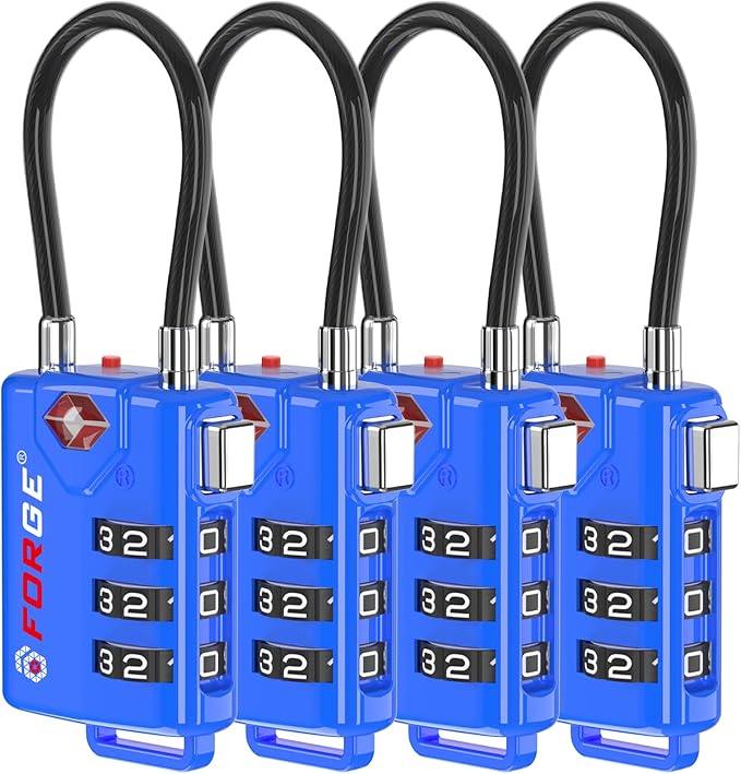 Bright Colors TSA Approved Luggage Locks 4 Pack Re-settable Combination with Alloy Body Blue 4 Locks.