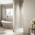 29.6-29.8 x 72Frameless Hinged Shower Door Single Swing Shower Panel with 5/16” (8mm) Tempered Glass 180° in &amp Out Opening 5mm Adjustable for Non-Vertical Walls (Brushed Gold 29.8 x 72)