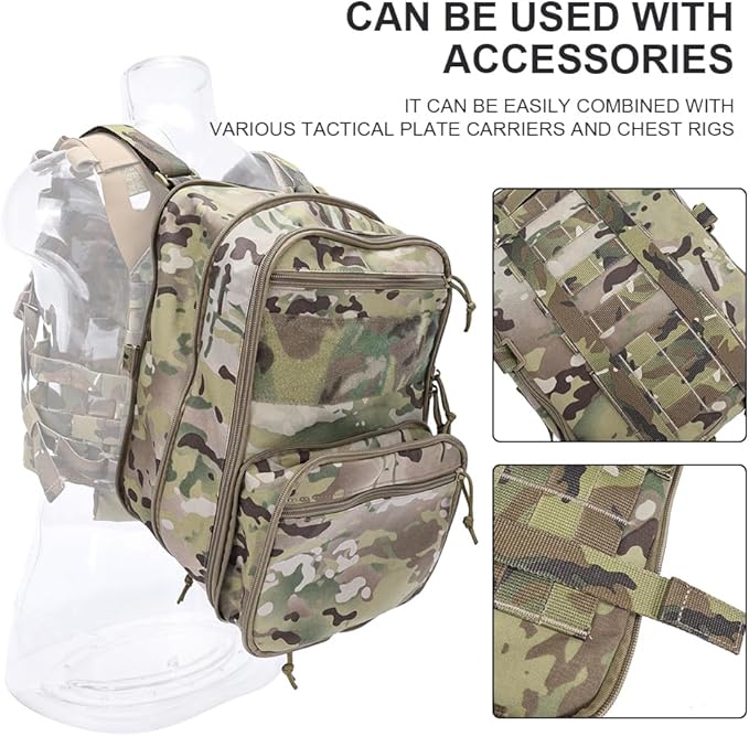 SINAIRSOFT Tactical Expandable Backpack Tactical Hydration Backpack Tactical MOLLE Flatpack D3 Carrier for Vest &amp Chest Rig (BK)