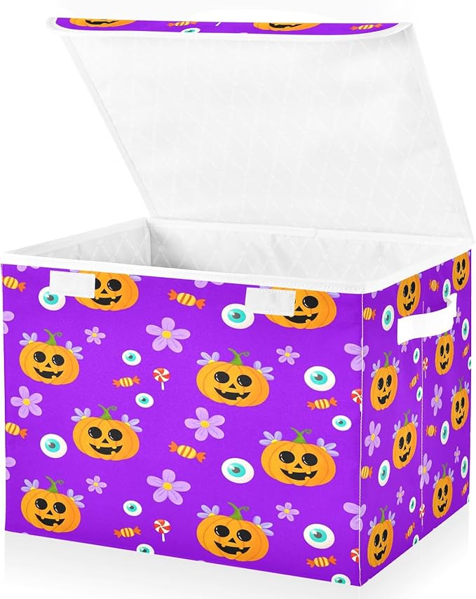 Storage Baskets with Lids Cute Pumpkins Collapsible Stackable Fabric Organizer Baskets for Closet 16.5x12.6x11.8 Inch Foldable Home Storage Containers for Shelves