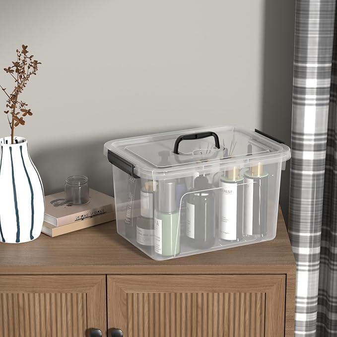 10.5 Quart Clear Plastic Storage Box/Container with Handle Plastic Storage Bin with Lid 4 Packs