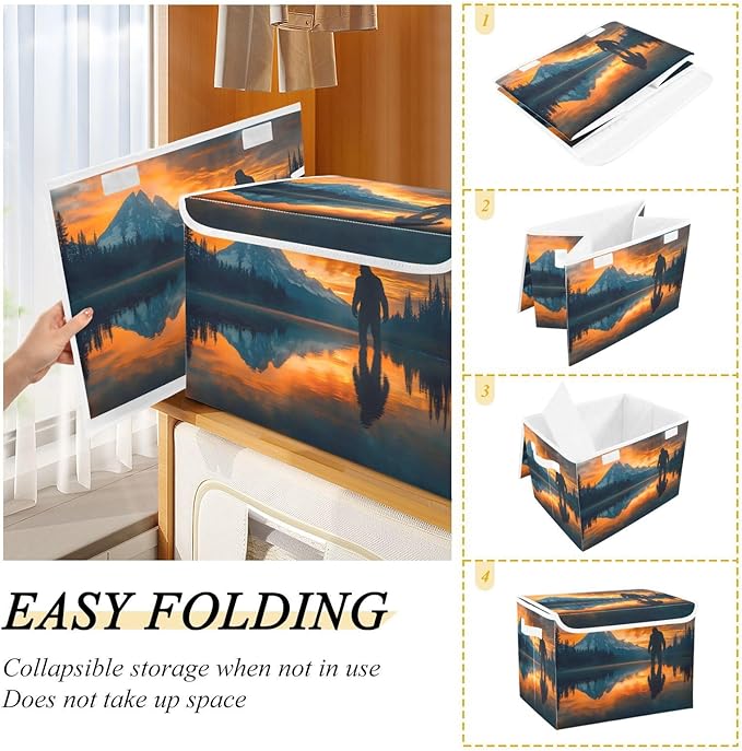 Storage Cube with Lid Susnet Sasquatch Print 16.5×12.6×11.8 IN Collapsible Large Capacity Foldable Storage Basket Bin Organizer