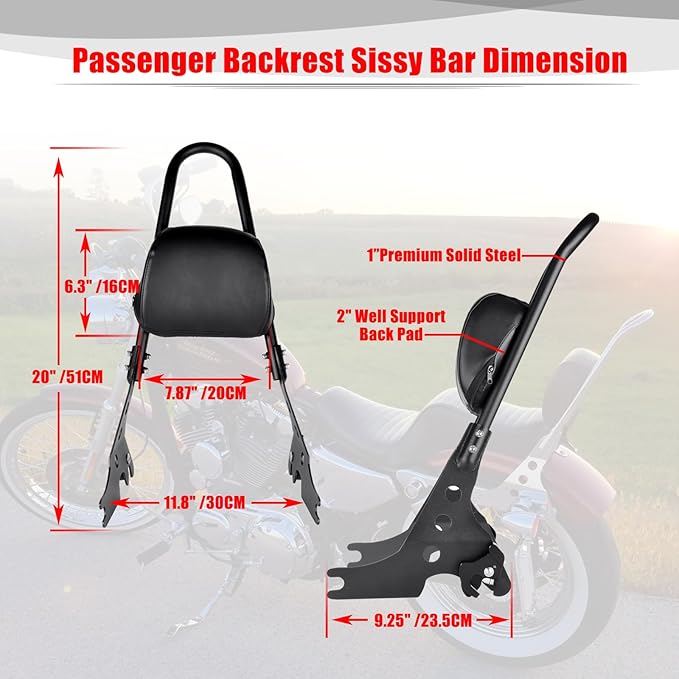 Goldfire Detachable Motorcycle Sissy Bar Rear Backrest with PadWaterproof Rechargeable Cycling Helmet Bag Welding Backpack For Harley Sportster XL 883 1200 2004-Up Accessories