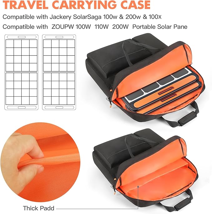 Padded Solar Panel Carrying Case Compatible with Jackery SolarSaga 100W 100X 200WTravel Solar Panel Storage Bag Fits for ZOUPW 100W 110w 200w with Multi-Pockets &amp Shoulder Strap