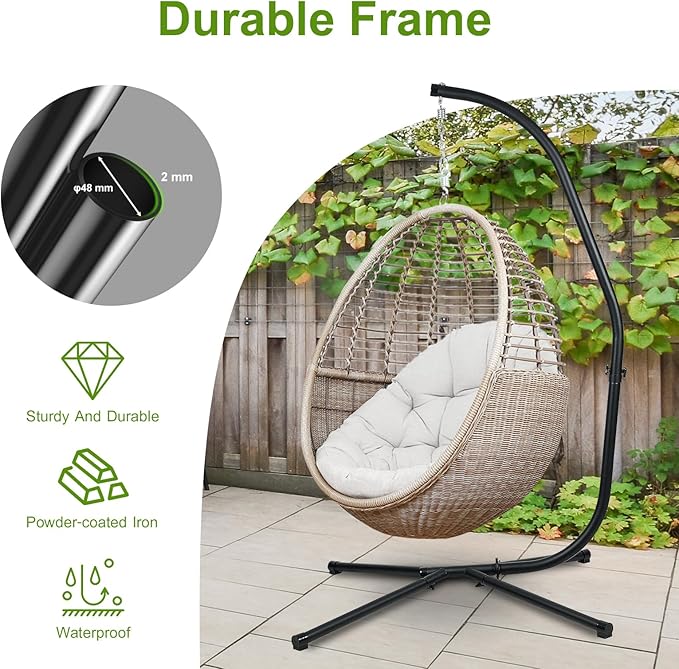 Masyardi Hammock Chair Stand Only Heavy Duty Steel C-Stand with Spring Hook Max Load 300lbs for Indoor Outdoor Black