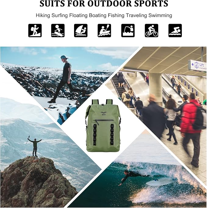 MIER Dry Bag Waterproof Backpack 30L Dry Sack Heavy Duty Roll-Top Closure for Kayaking Beach Boating Swimming Surfing